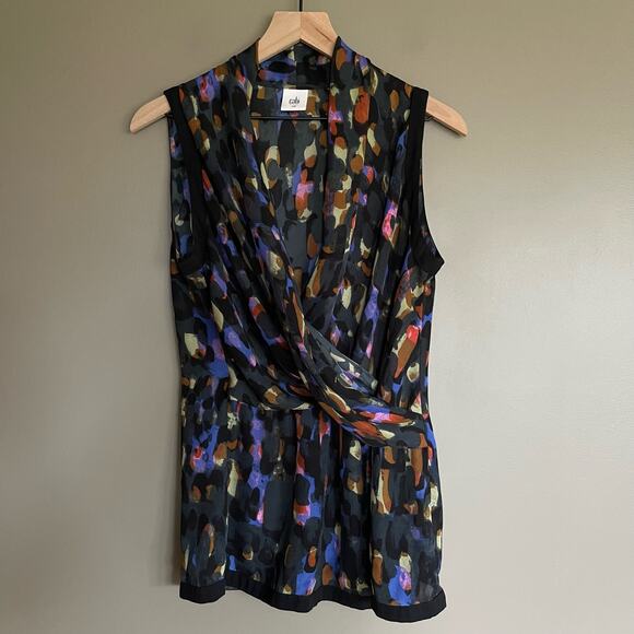 CAbi Flaunt‎ Wrap Sleeveless Blouse Size Medium Black Multicolor Style 3077 - Picture 5 of 16